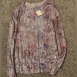 NWT Free People Sequin Floral Long Sleeve Top